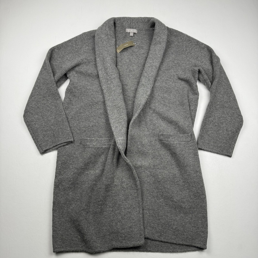 J Crew Sweater Womens XS Gray Open Front Cardigan Merino Wool Blend Pockets Soft